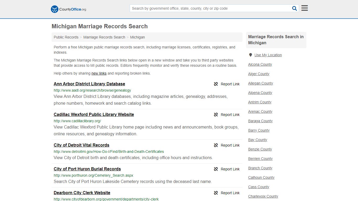 Michigan Marriage Records Search - County Office
